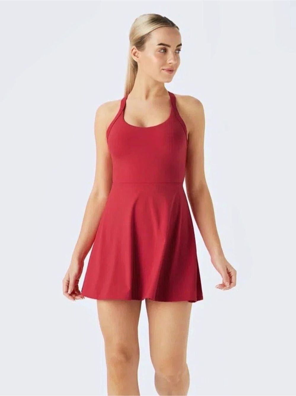 Halara Easy Peezy 2-in-1 Backless Active Dress Red M